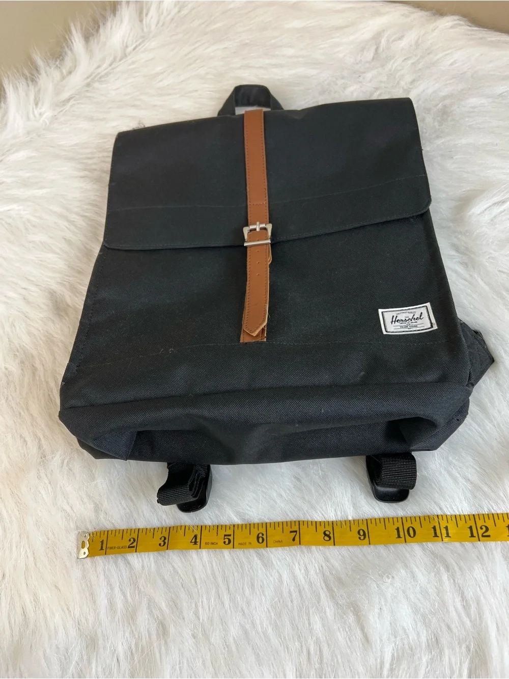 Herschel Supply Company Black Canvas city Backpack Brown Leather Strap